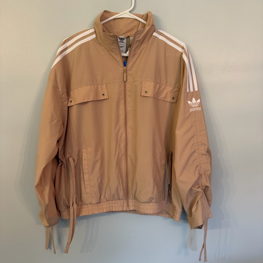 Adidas Beige Windbreaker with White Stripes